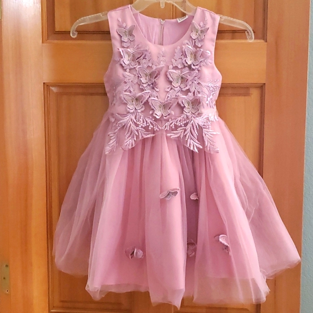 Pink Butterfly Mesh Skirt Dress